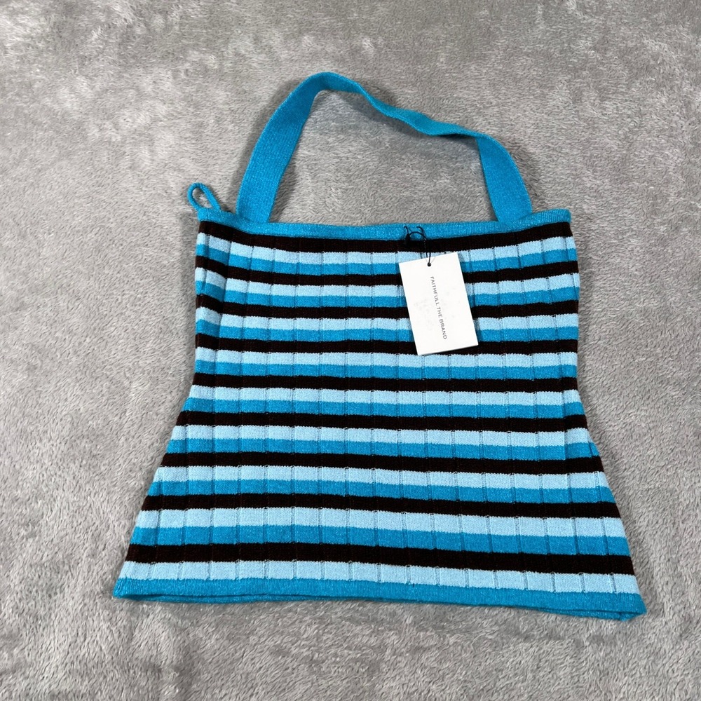 Faithfull the Brand Tank‎ Top Womens Medium Blue Brown Striped Knit Casual NEW